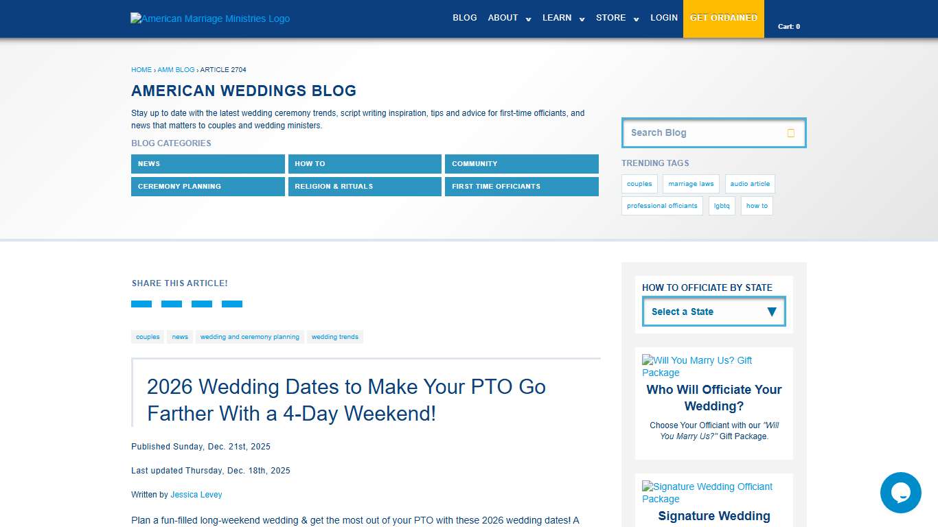 2026 Wedding Dates to Make Your PTO Go Farther With a 4-Day Weekend! AMM Blog
