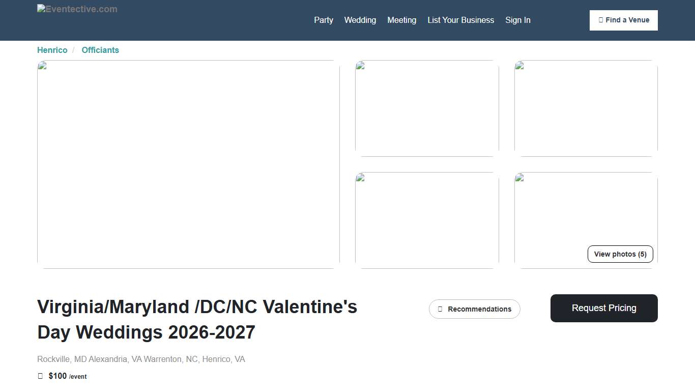 Virginia/Maryland /DC/NC Valentine's Day Weddings 2026-2027 - Henrico, VA - Officiants